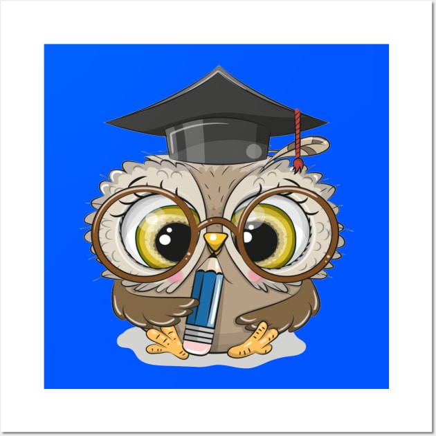 Cute Clever owl with pencil and in graduation cap Wall Art by amramna